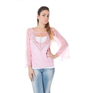 Phard Embellished Sheer Blouse Women Pink Tops & T-Shirts